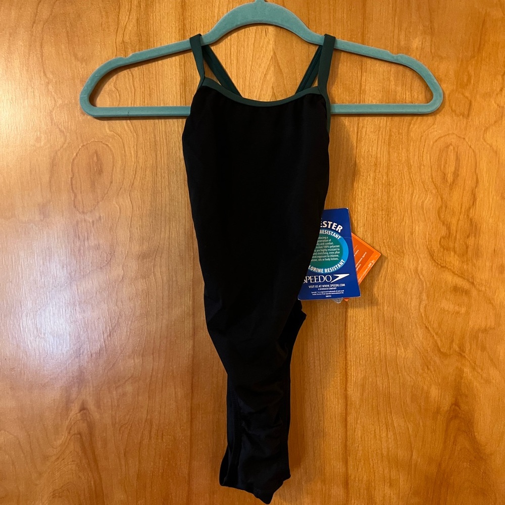 Speedo Womens Swimsuit Bathing Swim Suit Black Green Vintage Polyester Size 26